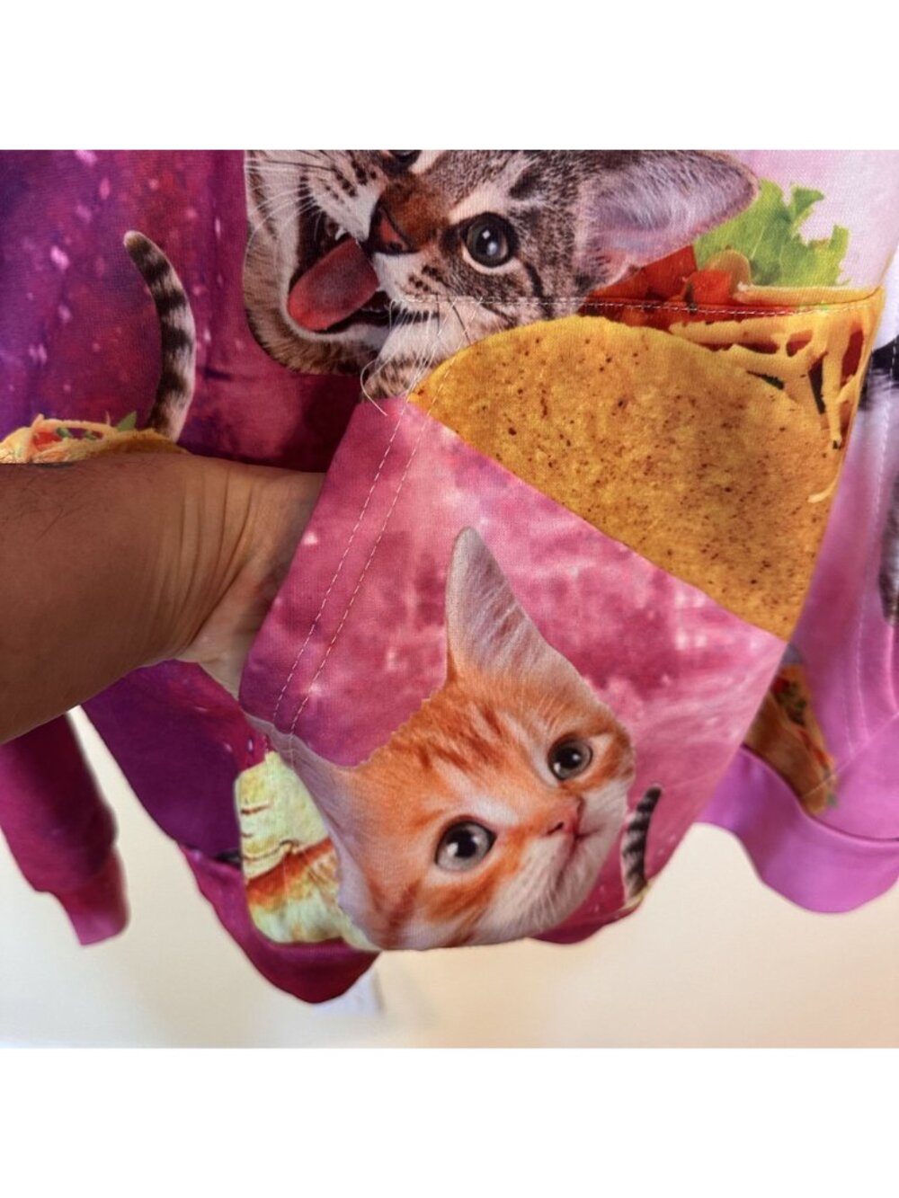 Graphic Print Funny Cat Hoodie Taco Galaxy Pink Sweatshirt Large Unisex - Picture 2 of 6